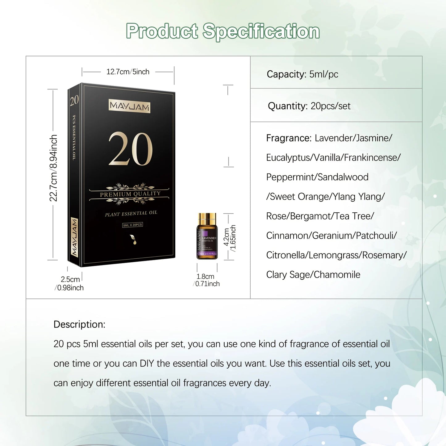 20pcs Natural Essential Oil Gift Box Set