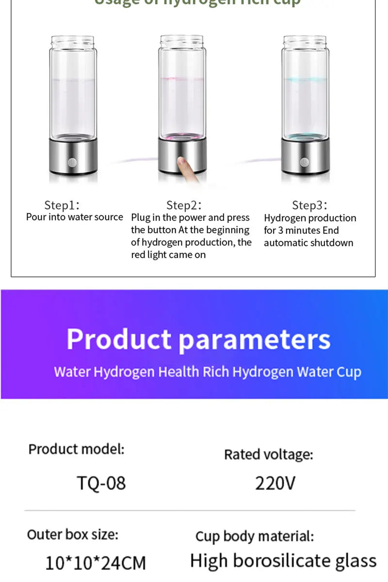 Hydrogen Rich Water Generator Bottle